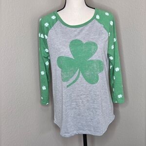 Grayson Threads Green Shamrock St. Patrick's Day Raglan 3/4 Sleeve Shirt